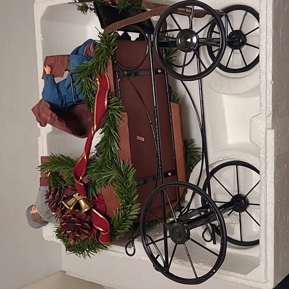 Vintage Traditions Fabric Mache Caroling Family In Carriage Centerpiece - Picture 6 of 17